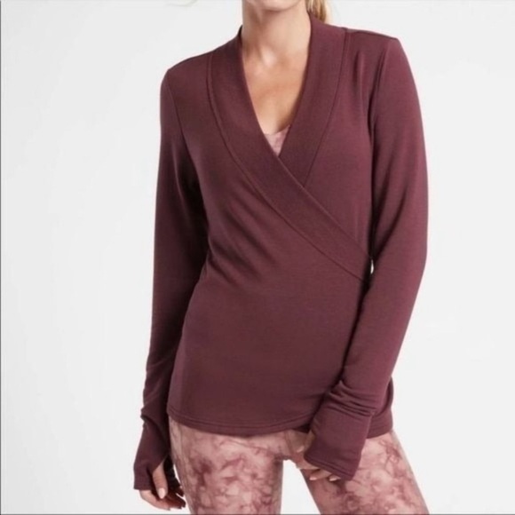 Athleta Poise Dance Wrap Tie Burgundy Sweater - Medium - Picture 2 of 16